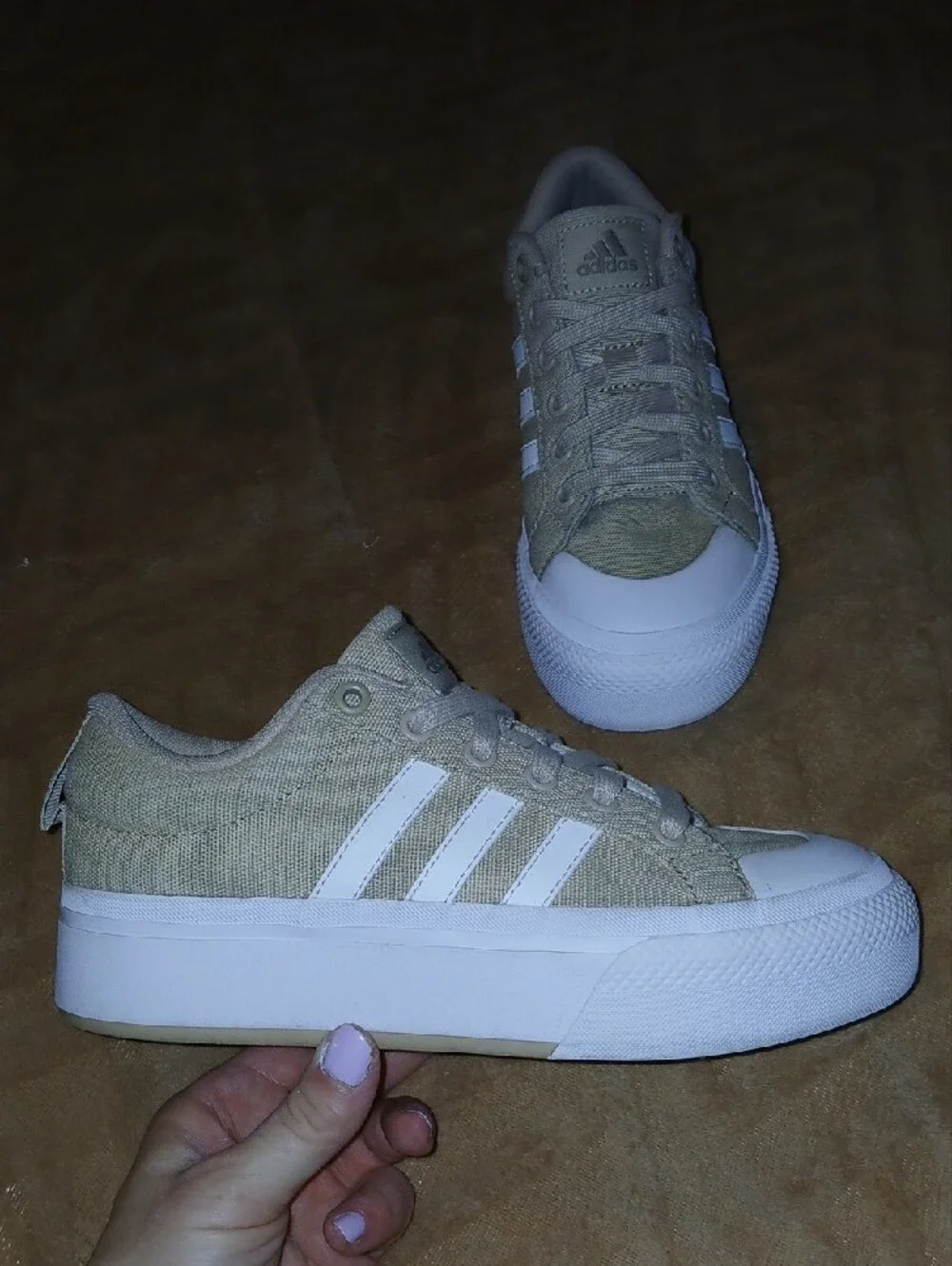 Womens Adidas Bravada 2.0 Low-Top Canvas Platform Sneakers Beige Neutrals Sz: 6